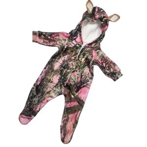 True Timber Girls Pink Camo Zip Up Fleece Outfit Hooded Deer Ears Size 3-6 M